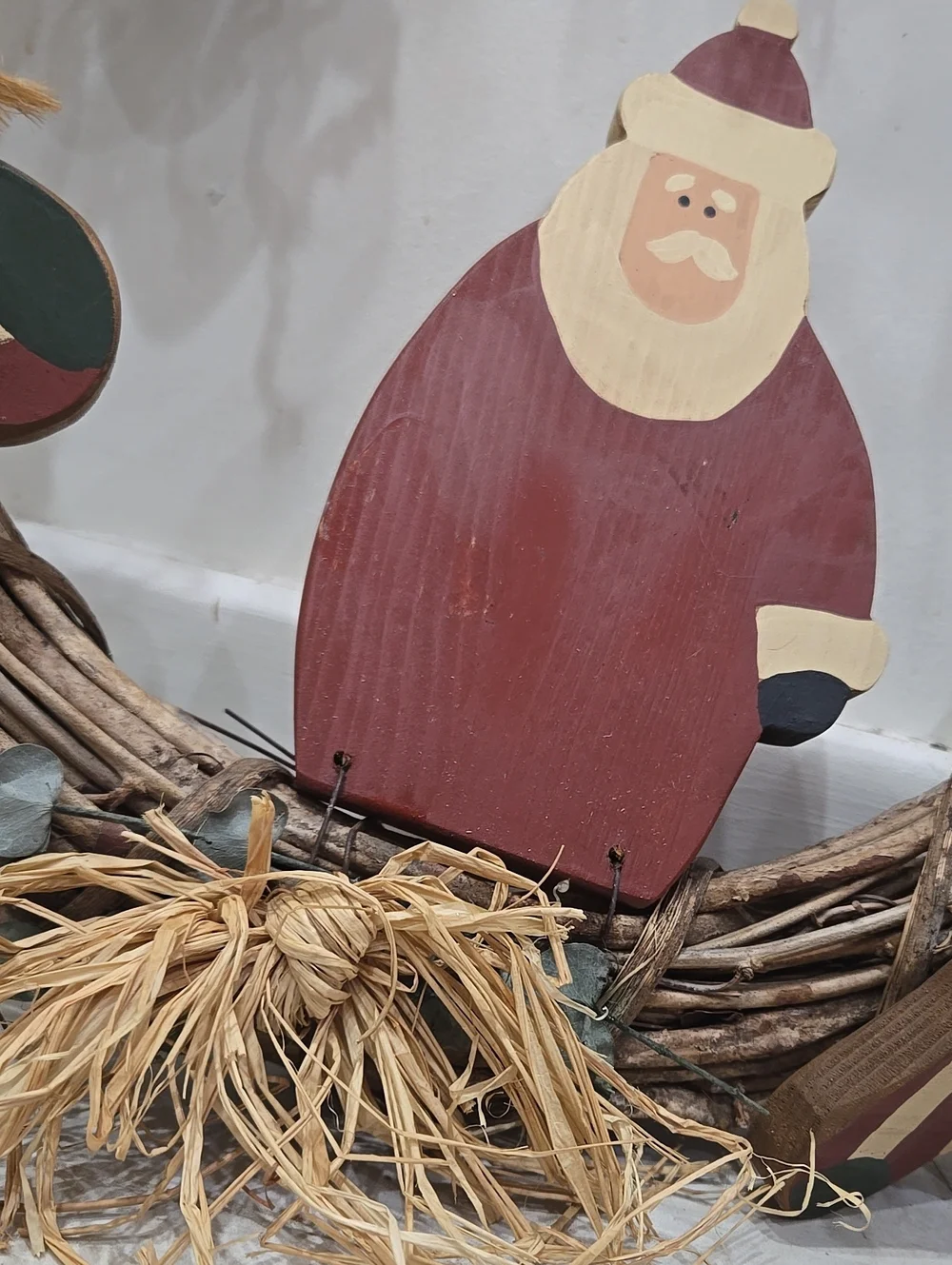 Vintage Primitive Wood + Stick Folk Art Style Christmas Santa Wreath